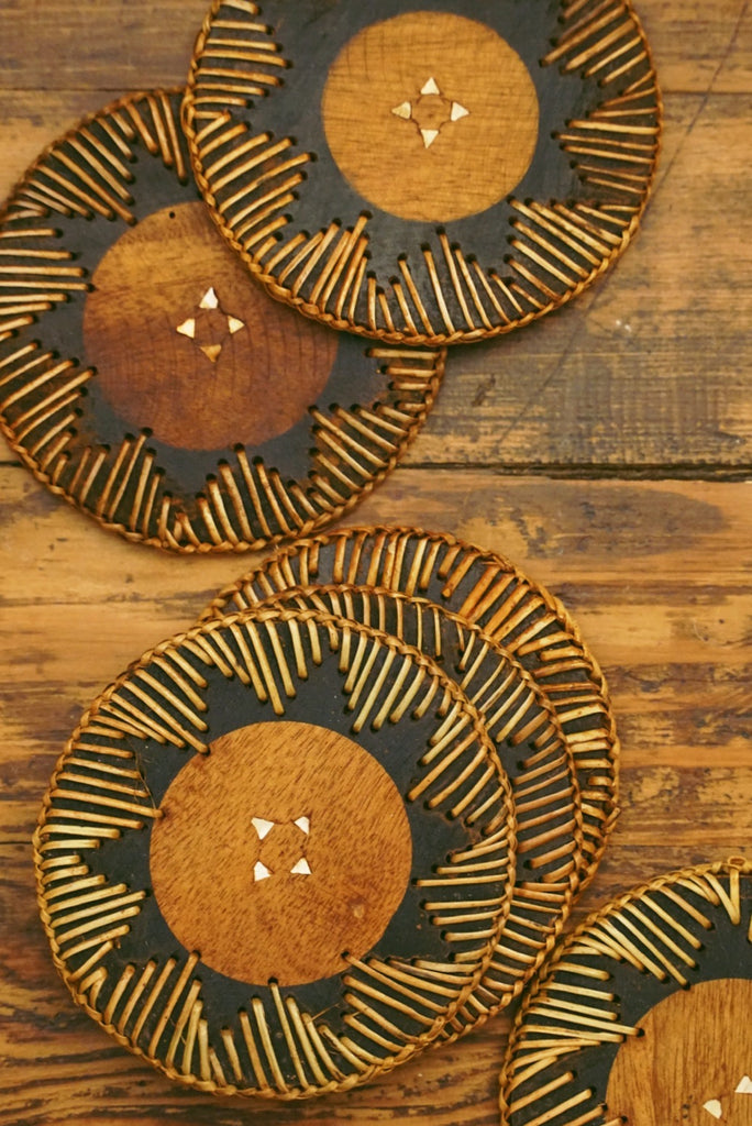 Wood Wicker Coaster Set